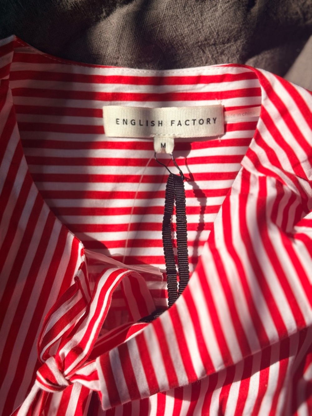 English Factory Red & White Striped Tie-Front Puff Sleeve Mini Dress - Picture 7 of 10